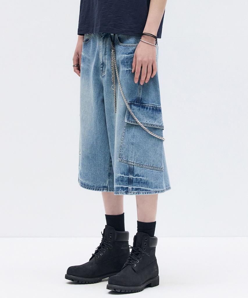 MAISON MINED Vestige Cargo Bermuda Pants Mid Blue