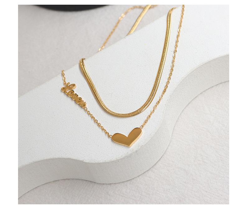 2026 Fashion New Stainless Steel 18k Gold Heart Shaped English Letter Double Layer Necklace Mother s Day Gift 16/16.8inches&Heart Double Necklace золотой