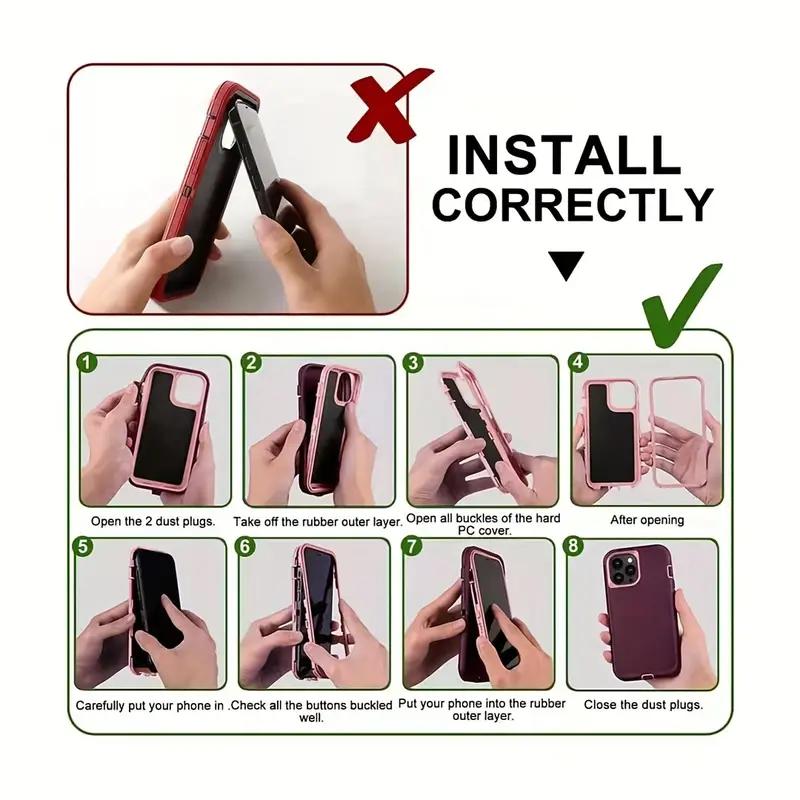 Shockproof Protective Phone Case for IPhone 16 Case Body Rugged Dust Proof 3 Layer Tough Phone Cover for iPhone 15 14 Pro Max