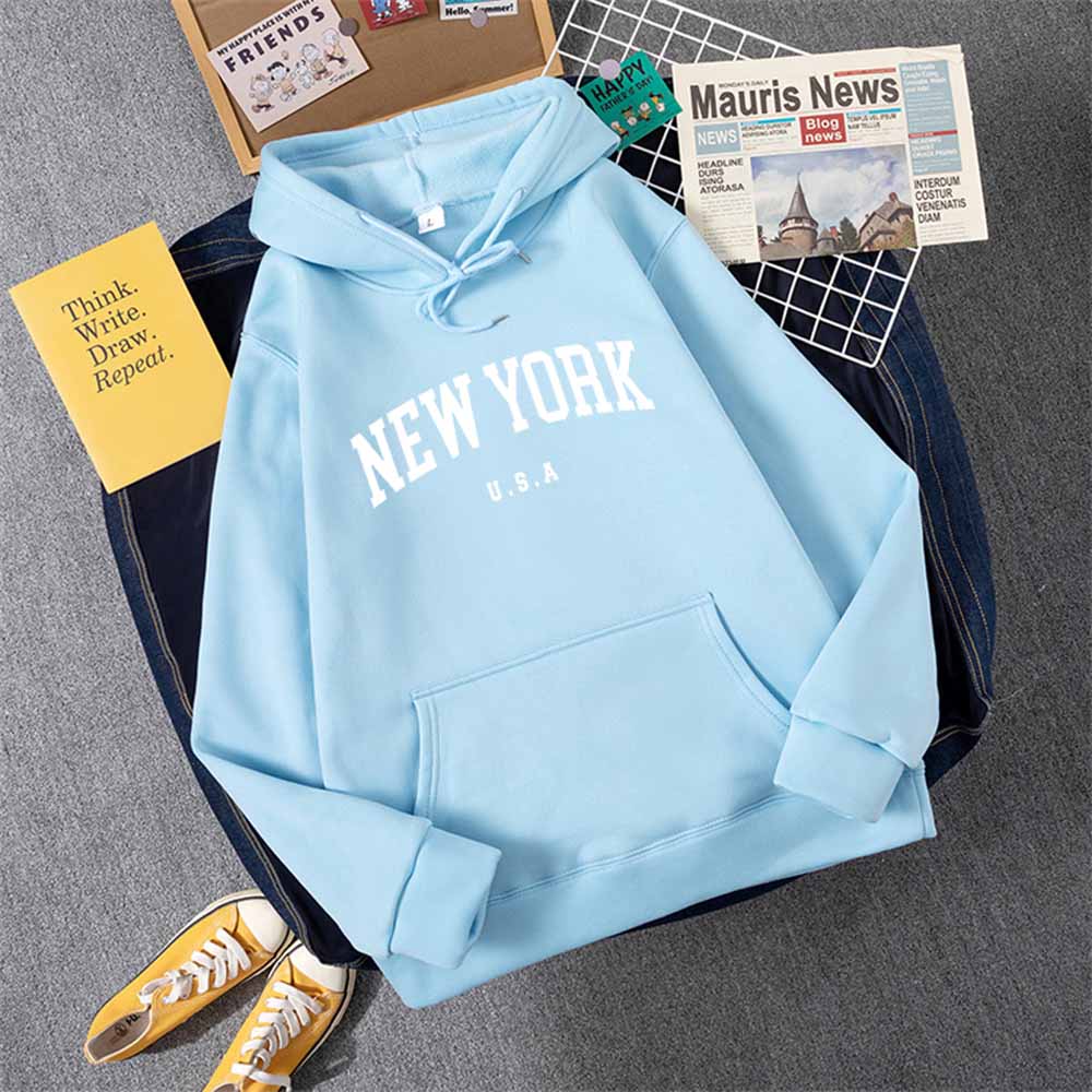 Sudadera con capucha para hombre y mujer, diseño de ciudad de Nueva York, EE. UU., con letras estampadas, estilo Harajuku, informal, holgada, ropa deportiva