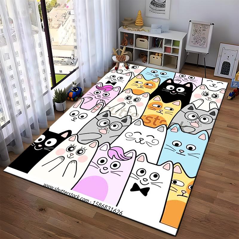 Cartoon Cats Pattern Carpet with Colorful Playful Kittens Design for Home Decor Suitable for use as an anti-slip for room and bedroom sofas
