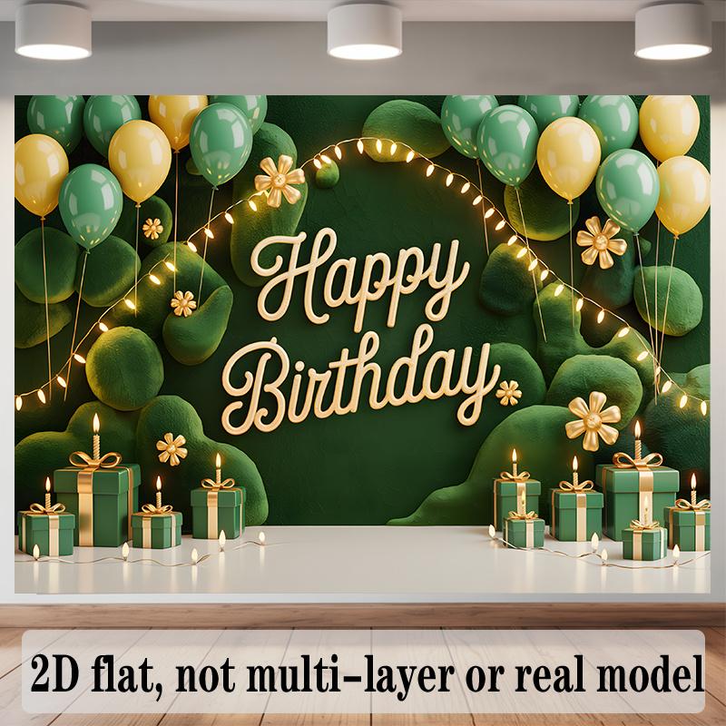 Green Happy Birthday Banner, Fresh Photo Backdrop Wall Decor for Party
