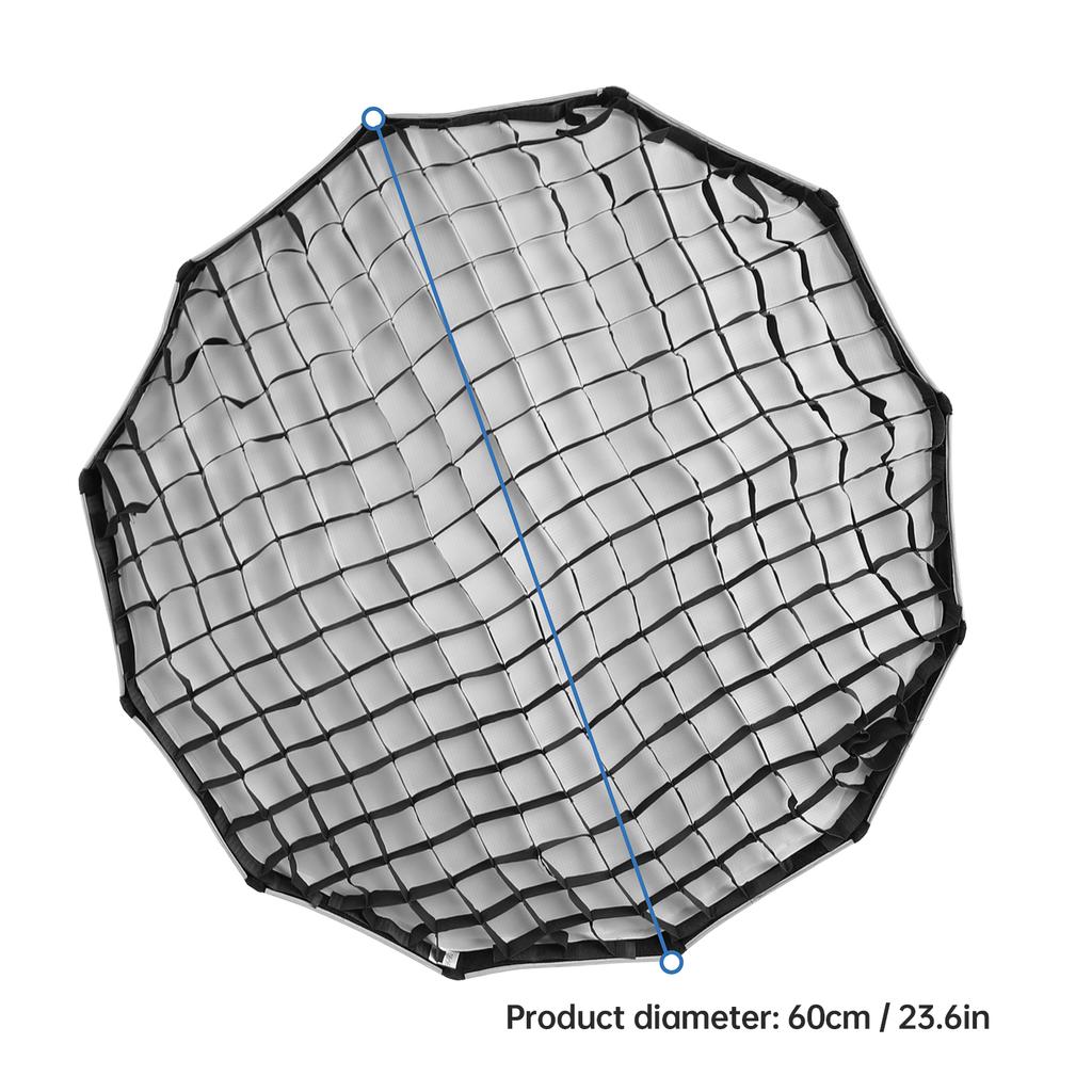 60cmCelsius 23.6in Quick Release Parabolic Softbox Foldable Softbox with Bowen Mount Grid for Photography Studio Photography Portrait Live S