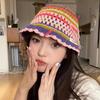 Korean Retro Stripe Handmade Crochet Bucket Hats Autumn and Winter Y2k  Fisherman's Cap Women Tassel Colored Wool Hats