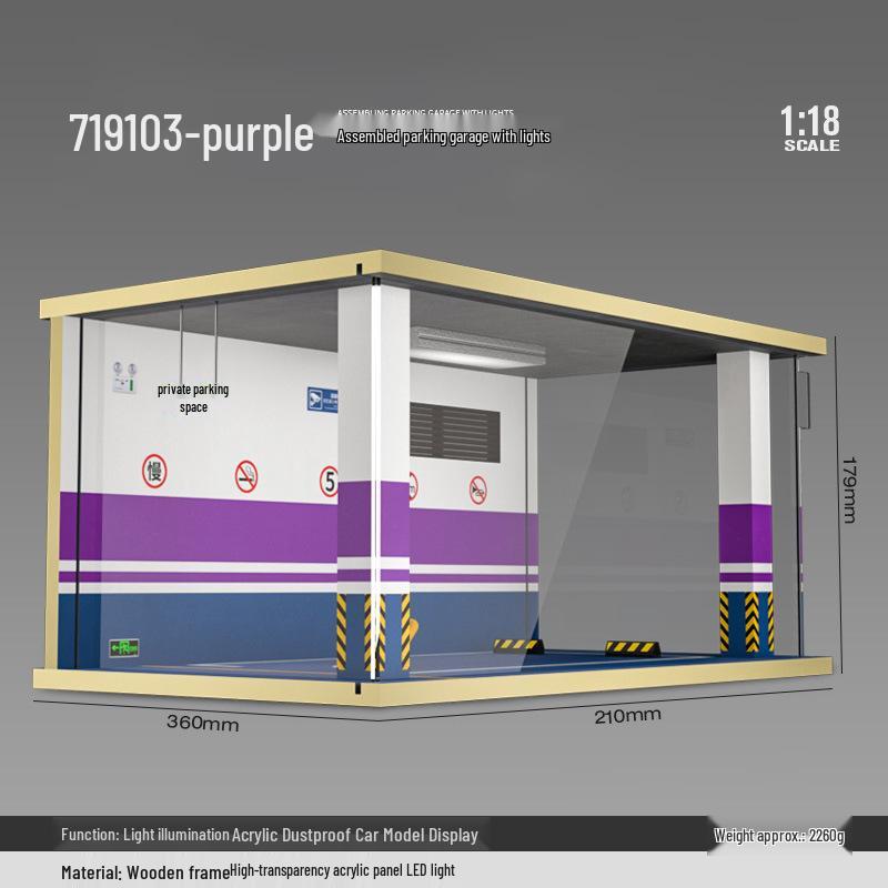 1/18 Wooden Parking Garage Model with Lighting and Dustproof Ornaments