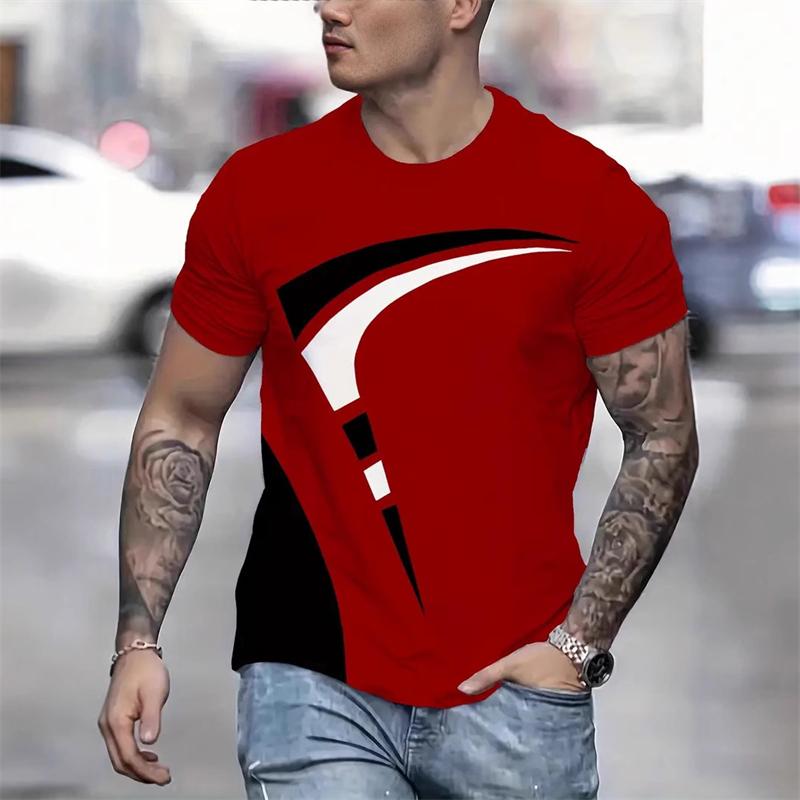 Simple striped contrasting color men's T-shirt fashionable summer short sleeved 3D printed T-shirt loose street wear Harajuku T-shirt