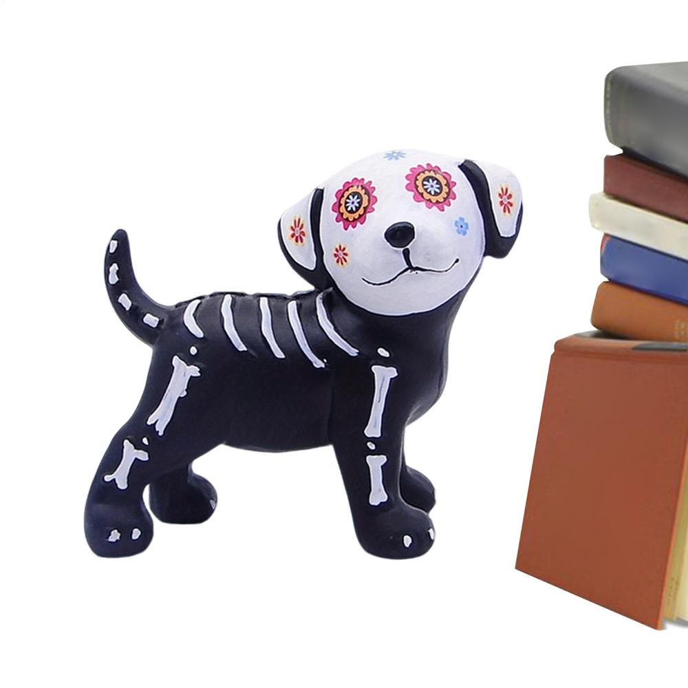 Small Halloween Figurines Desktop Halloween Statue Home Decoration Skeleton Cat Dog Sculpture For Bookshelf Bedside Bookcase