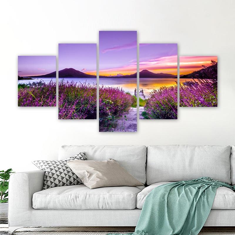 5 Panels Nature Landscape Posters Canvas Painting Mountain Pictures Flowers Wall Art For Living Room Modern Home Decor No Frame