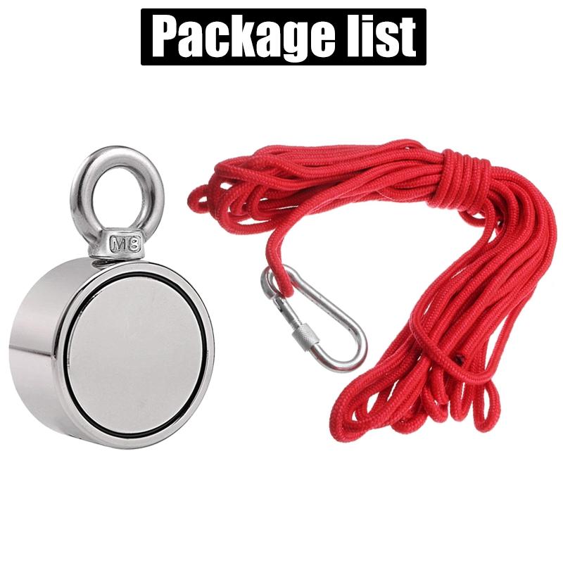 75mm 500KG Double-sided Fishing Magnets Round Hook Salvage Magnet Sea Fishing Equipments Holder with Ring 10M Rope