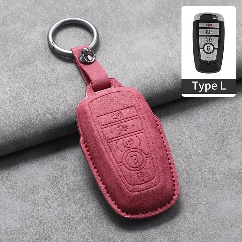 4 5 Buttons Leather Car Key Case Cover for Ford Fusion Mustang Edge Explorer Focus F150 F250 F350 F550 Escape for Lincoln Mondeo