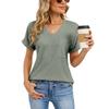 2026 Summer New Loose Women's V-Neck Waffle Pocket Short Sleeve Casual T-Shirt