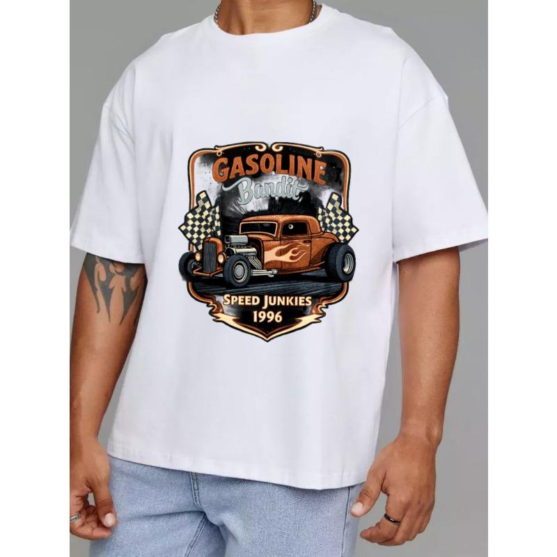 Bílé tričko Gasoline Bandit Speed Junkies 1996 Design klasického auta Hot Rod pro automobilové nadšence a streetwearovou módu