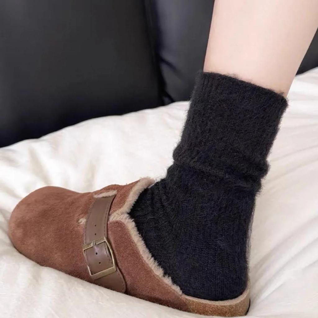 1/2pairs New Women Wool Cashmere Socks Winter Warm Solid Color Knitted Soft Sock Harajuku Sleeping Floor Sock Hosiery Girls Gift