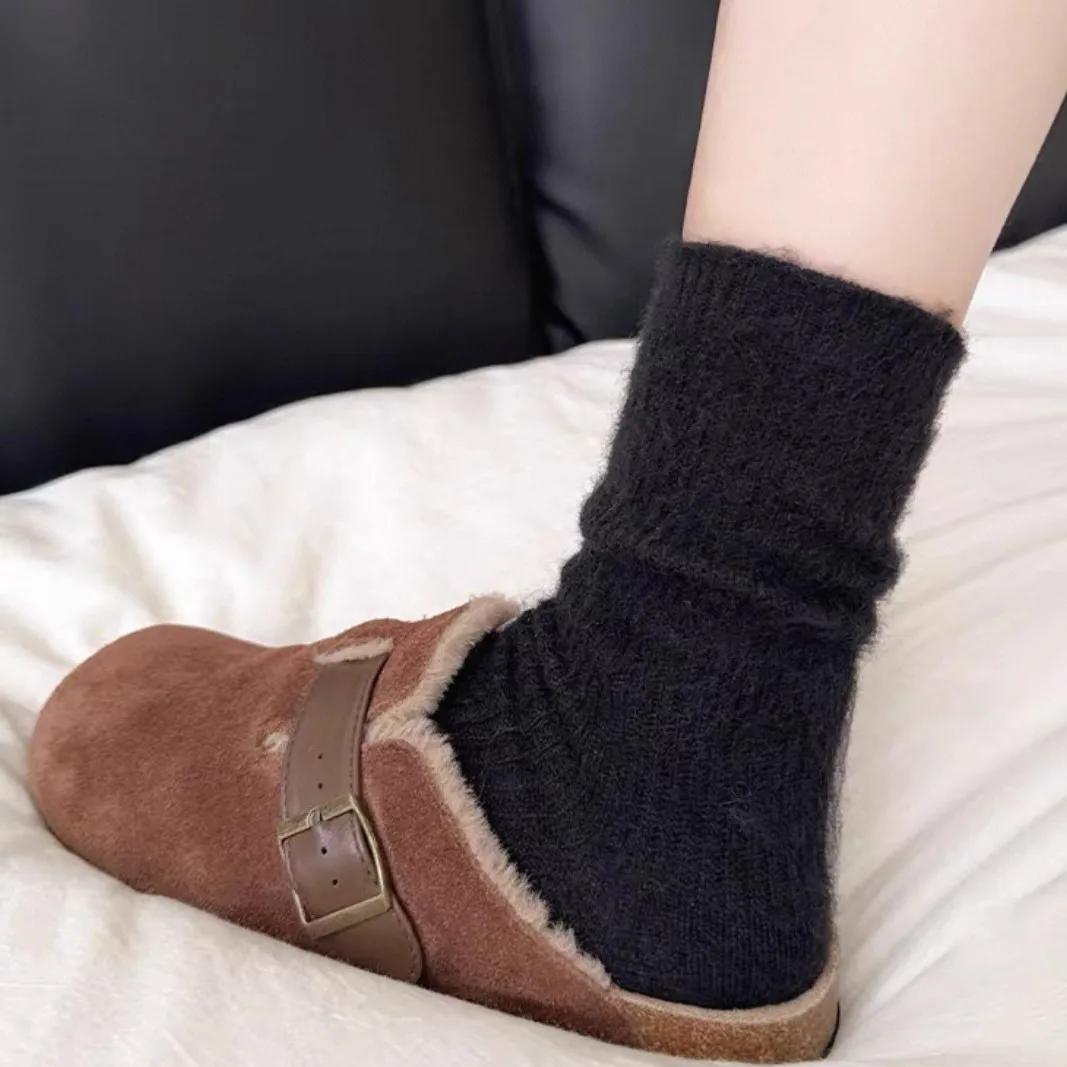 

1/2pairs New Women Wool Cashmere Socks Winter Warm Solid Color Knitted Soft Sock Harajuku Sleeping Floor Sock Hosiery Girls Gift One Size чёрный
