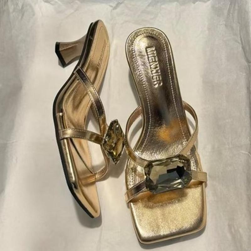 Summer Crystal Woman Slippers High Heels Pumps Stilettos Elegant Women Sandals Designer 2025 Trend Luxury Mujer Zapatos
