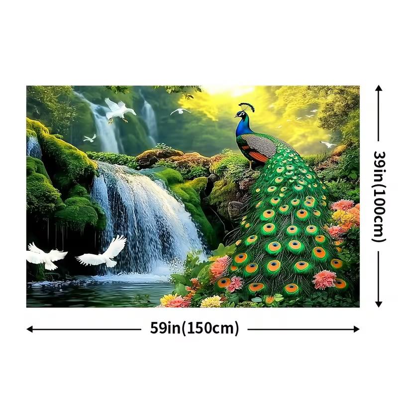 2D Peacock Forest Waterfall Wall Tapestry Nature Background Cloth for Home Decor