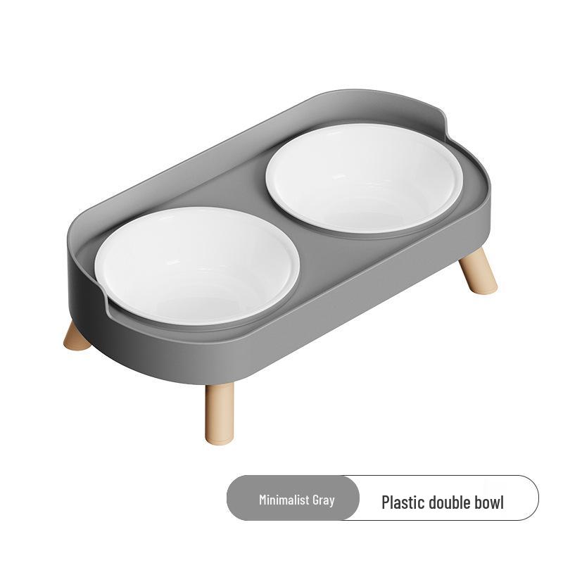 Cross-Border Stainless Steel & Ceramic Dual Cat & Dog Bowl: Anti-Tip, Splash-Proof, Neck Protection Design for Food & Water.