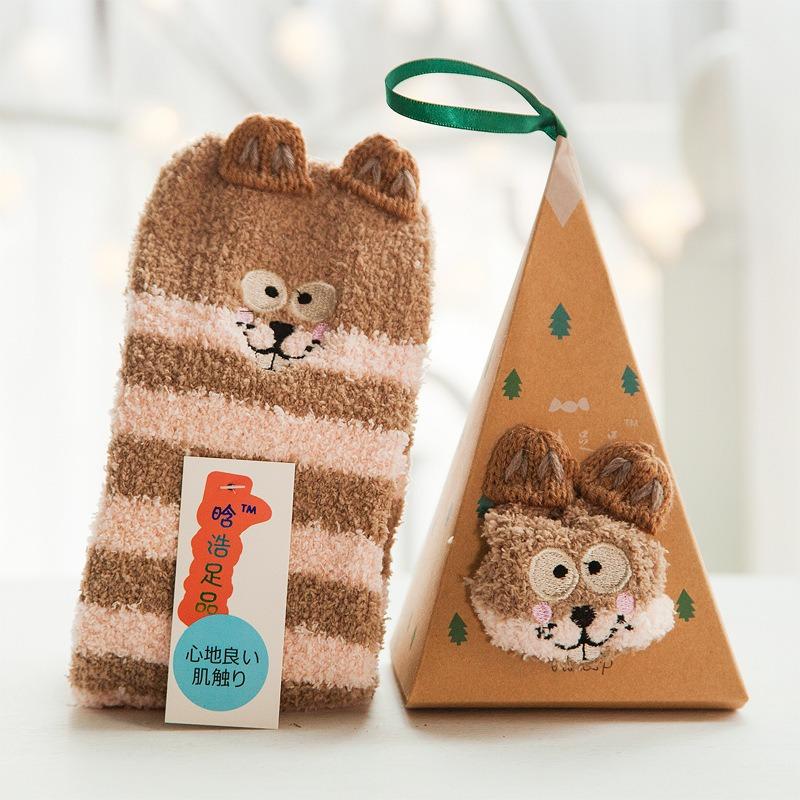 Winter Coral Fleece Cartoon Circle Socks for Ladies - Christmas Homewear Socks with Thick Padding - Christmas Limited Edition