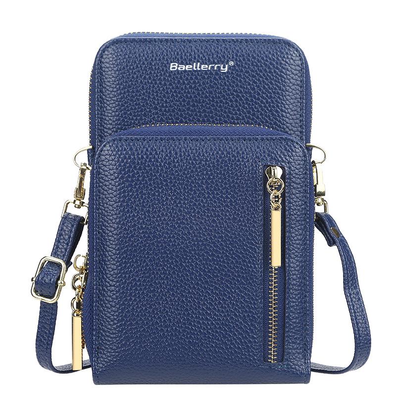 Korean version women s bag fashion versatile zipper shoulder messenger bag vertical double-layer mobile phone bag women one size королевский синий