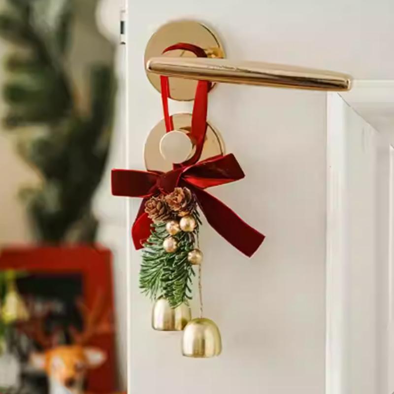 2025 Christmas Bell Pendant Red Velvet Bow Decoration Christmas Tree Decoration Supplies Hanging Door Pendant