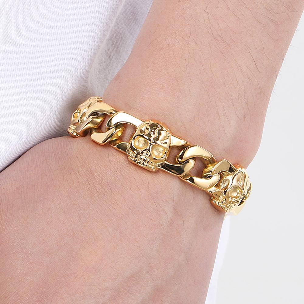 Punk Gothic Herrenarmbänder mit Totenkopf-Panzerkette, kubanische Kette, Herrenarmband für Männer, Edelstahl, Skelett-Schmuckzubehör