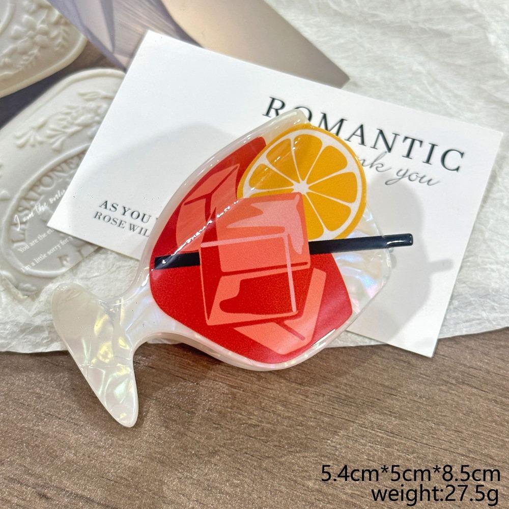 Cocktail Theme Hair Claw Large Shark Clip Casual Grasping Clip Women Hair Accessories