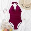 One Piece Badedrakt Solid Badedrakt Halter Bodysuit Push Up Badedrakt Monokini Beachwear Plus Size Badetøy Tankini