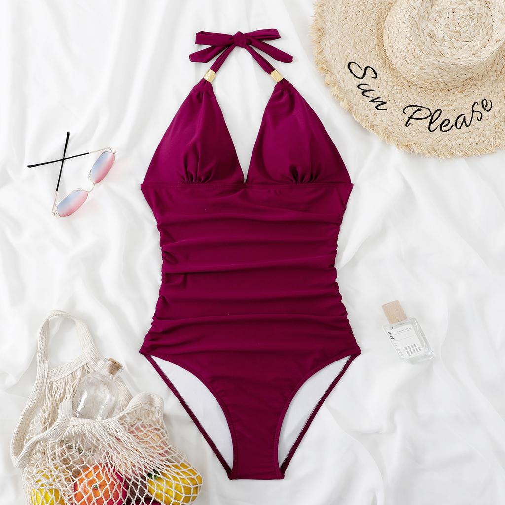 One Piece Badedrakt Solid Badedrakt Halter Bodysuit Push Up Badedrakt Monokini Beachwear Plus Size Badetøy Tankini