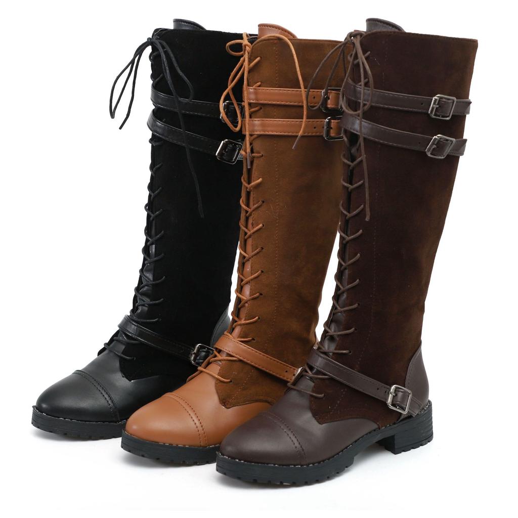 Fashion Fashion Women Boots Winter Knee High Boots Buckle Good Quality Flock Long Boots Comfort Square Heels Motorcycle Boot yuj7