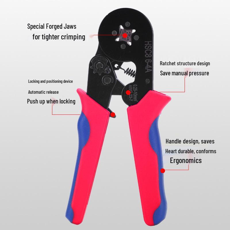 Ratchet-Type 6-4A Crimping Pliers Set for Insulated Wire Terminals