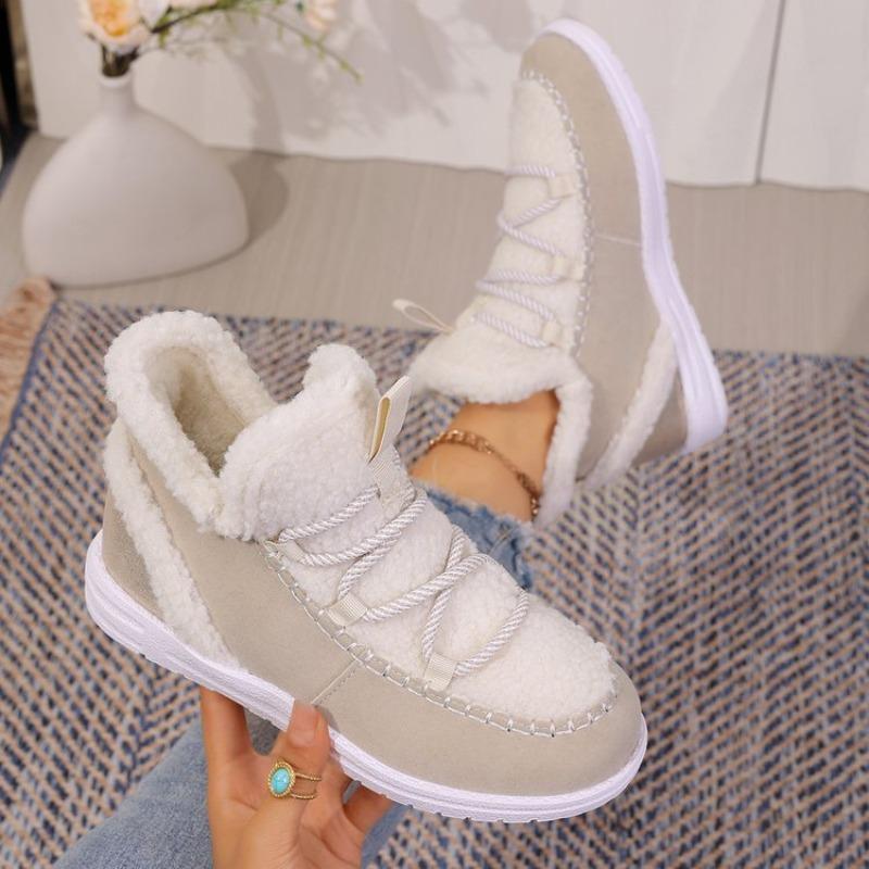 Women's Plus Size Fashion Minimalist Mid Calf Snow Boots Winter Fleece Lined Warm Korean Style Cotton Shoes
