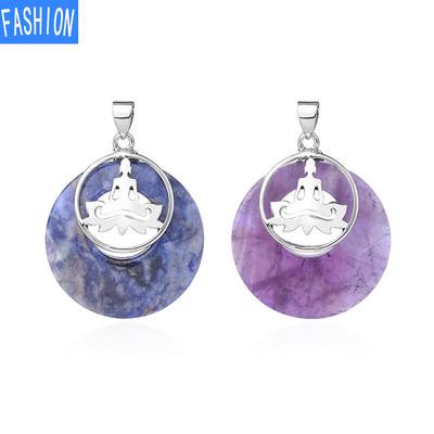 Nostalgic Peace Clasp Natural Crystal Stone Pendant Lotus Sitting Yoga Small Pendant Necklace Blue Grain Nostalgic