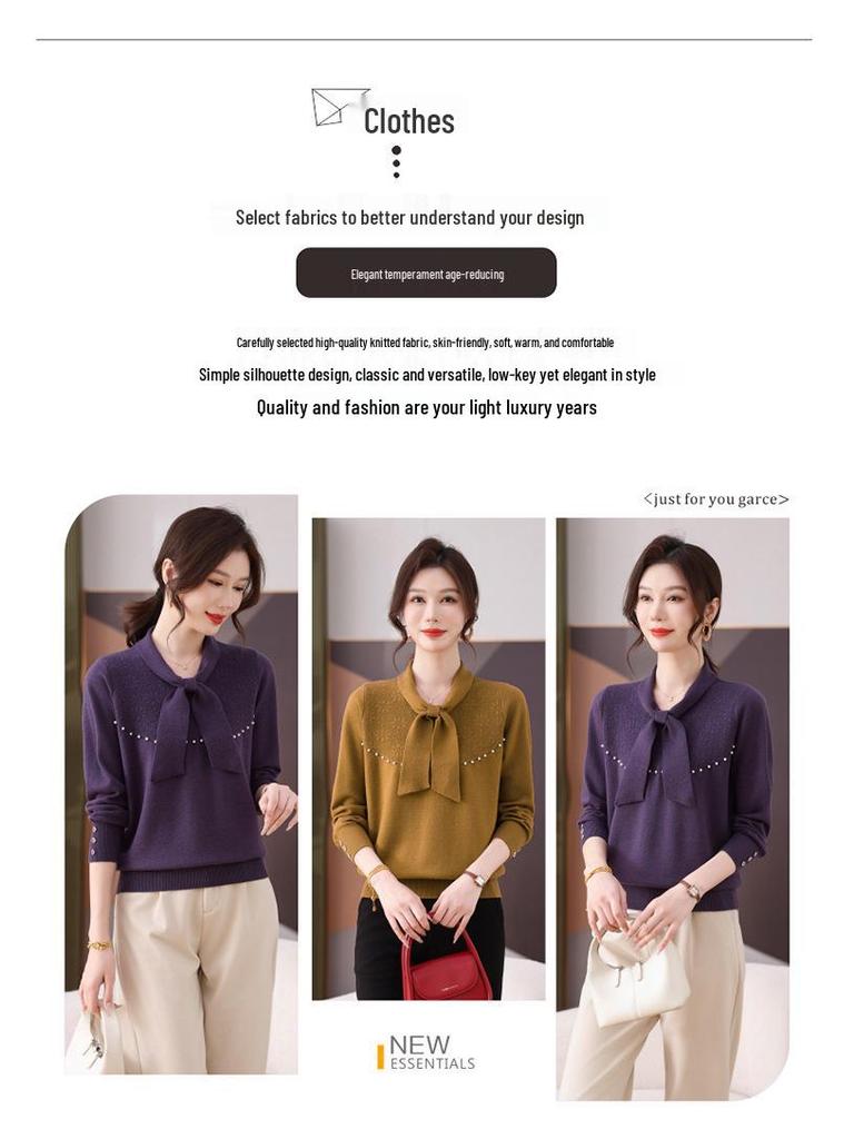Women's High-End Wool Sweater: Slim Fit, Scarf Collar, Versatile Fashion Design