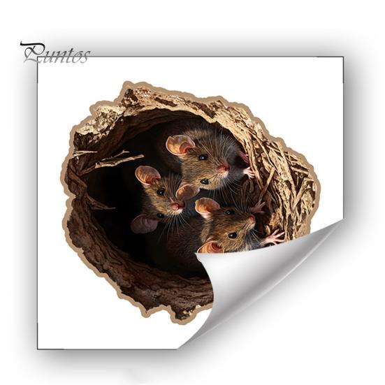 Mouse Hole Wall Sticker 3D Self-Adhesive Sticker Rustic Waterproof Mouse Decal for Children's Room Living Room Decor