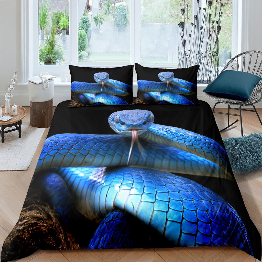 Snake Duvet Cover Set 3D Python Polyester Comforter Cover Reptile Tropical Theme Quilt Cover For Kid Boy Girl Bedroom Full Size