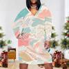 Women Plus Size V Neck Long Sleeve Abstract Printed Fitted Midi Dress