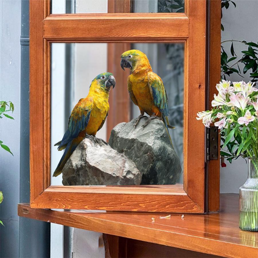 Self-adhesive Static Cling Window Stickers Realistic Macaw Parrot for Living Room Balcony Glass Decor