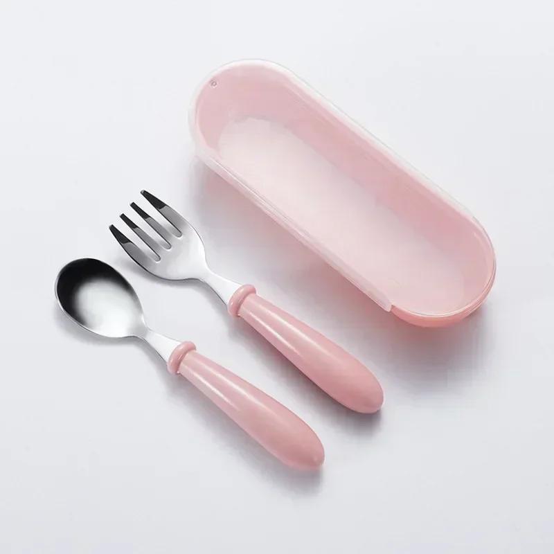 

304 stainless steel children s feeding utensil set,heat-resistant handle, with fork spoon box, baby feeding utensil accessories