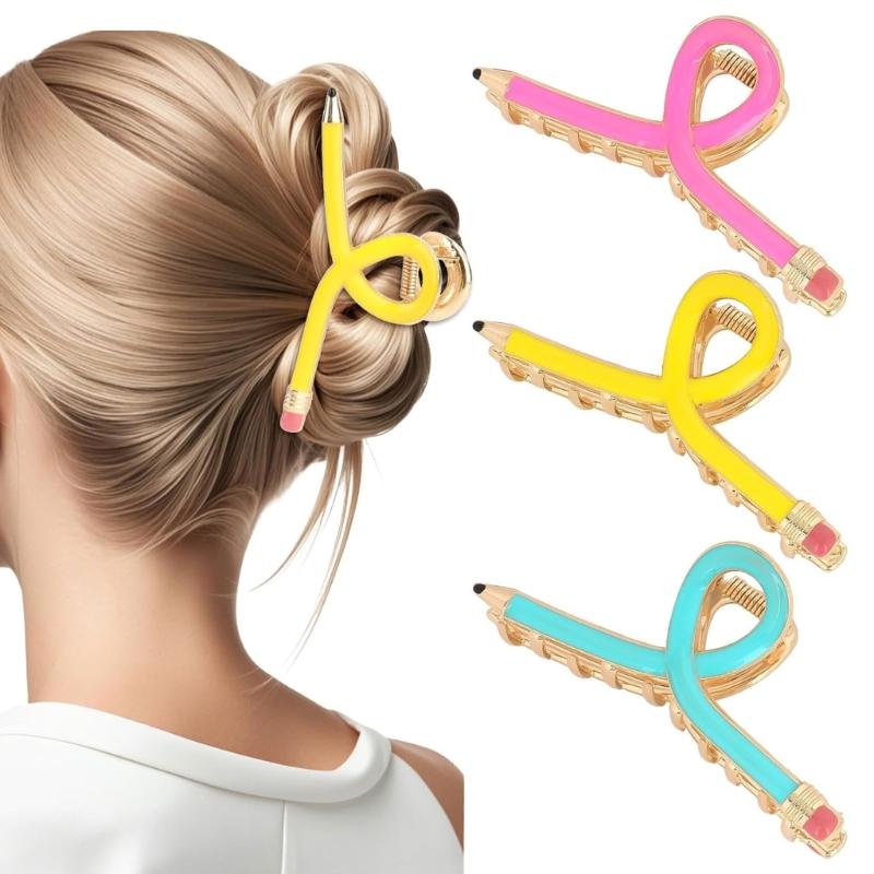 Aesthetic Pencil Hair Claw Clip Strong Hold Claw Clip Ponytail Holder for School Student Teachers Day Gifting Supply