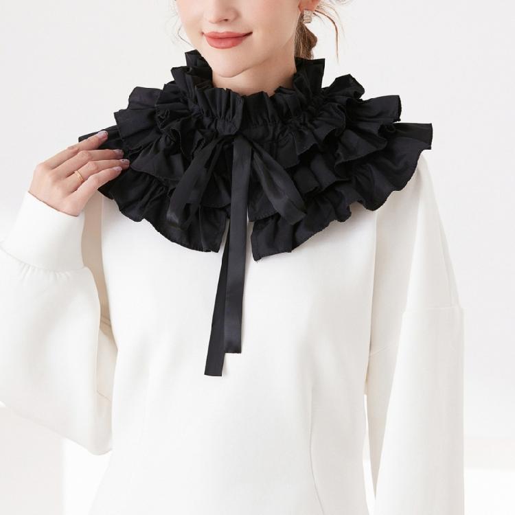 Women Classical Tiered Ruffle Choker False Collar with Ties for Gothic Outfits Victorian Detachable Collar Shawl Cape
