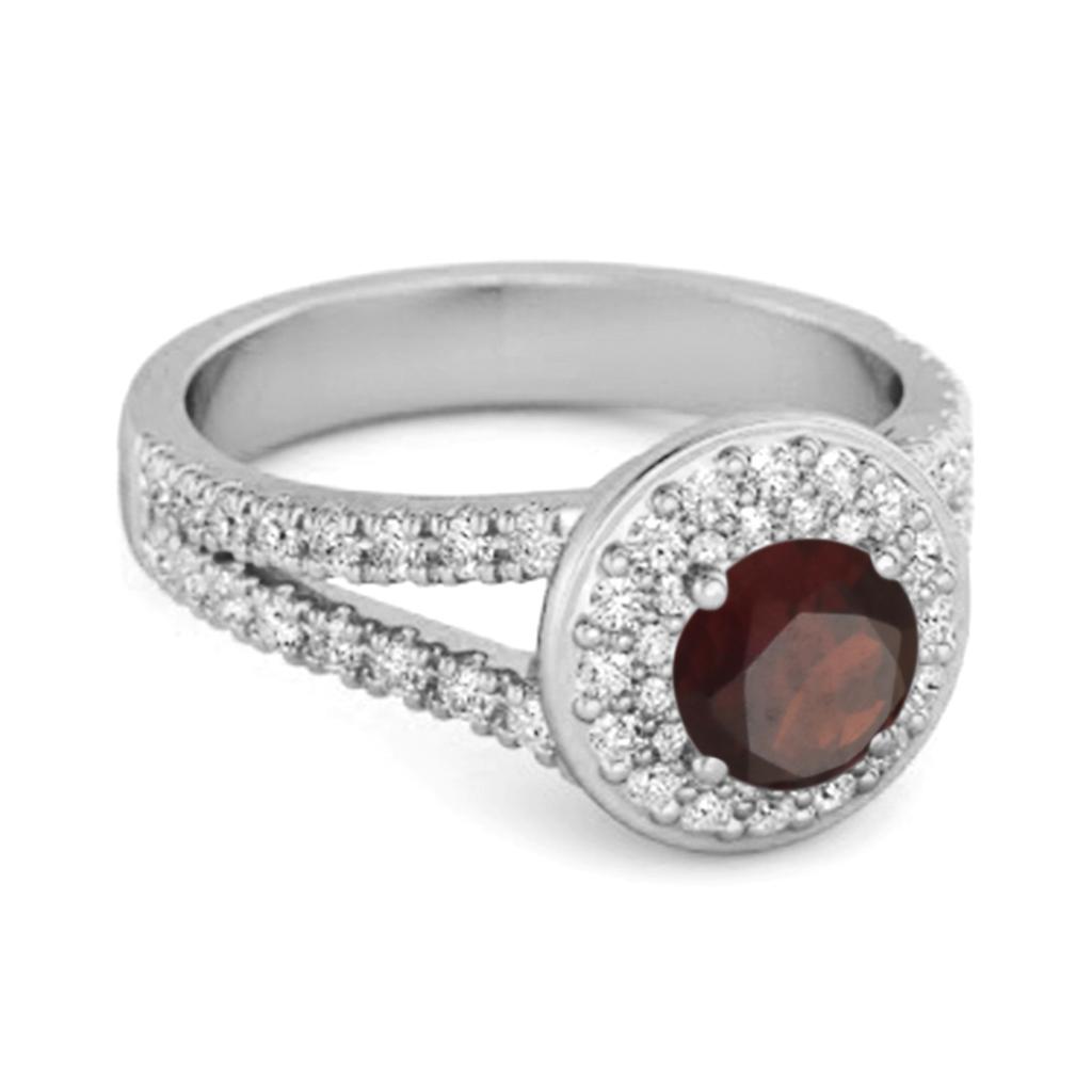 Garnet Double Halo Accents Ring - 925 Sterling Silver