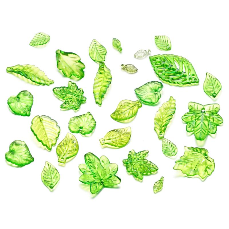 10-100Pcs Green Acrylic Leaf Charms Leaves Beads Pendants For Diy Necklace Bracelet Earrings Jewelry Making Handmade Crafts