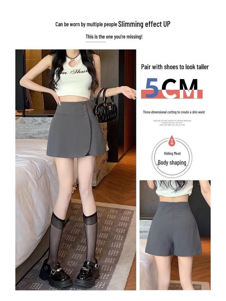 Women's High-Waist A-line Skirt with Irregular Slit and Anti-Exposure Design