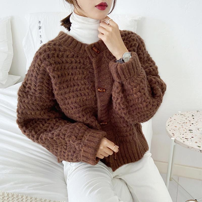Red Sweater Coat Knitted Cardigan Women's Autumn Winter Loose Cable Knit Vintage Gentle