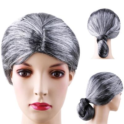 Grandma Old Lady Full Wigs Hairpiece Fancy Dress Party Gray Short