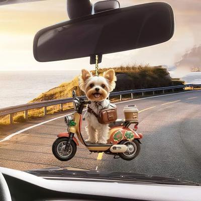 Colgante de Coche Cachorro Realista Montando una Moto Diseño Estatua Ligera Decoración Colgante Decoración Interior Exterior
