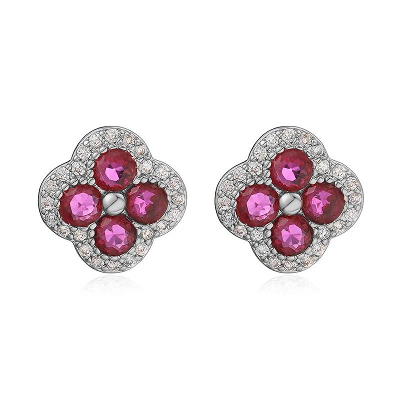 18K Golden Plated Inlaid CZ Stone Flower Shape Stud Earrings Sparkling Multi-colour 4-Leaf Flower Earrings Romantic Jewelry