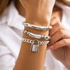 1SET Punk Wind Lock Pendant Bracelet Personalized Metal Elbow Beaded Elastic Jewelry Women