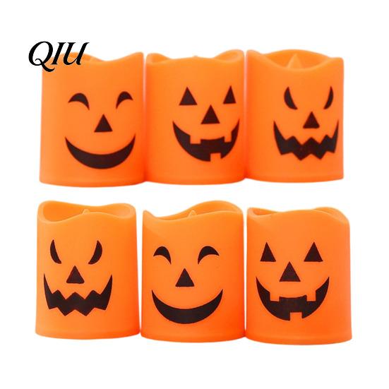 Creative Gift for Halloween 6 Pcs Battery Operated Flameless Tea Lights, Orange Flickering Electric Fake Realistic Candles Candles, Spooky Pumpkin LED