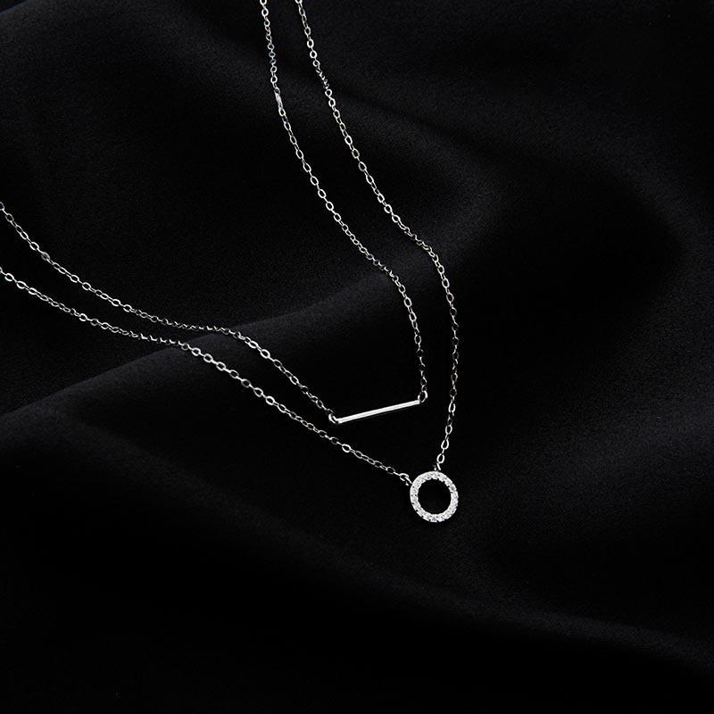Women Fashion Light Luxury Double Layered Hollow Circle Geometric Pendant Clavicle Necklace